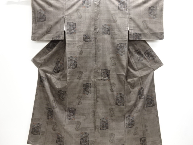 JAPANESE KIMONO / UNUSED / SILK / DORO OSHIMA TSUMUGI / WOVEN SHIKISHI & TEMPLES & FLORAL PLANTS